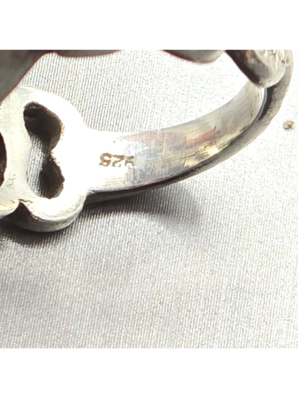 Vintage Sterling Silver Blue Lace Agate Ring Size 6.5 Brutalist Open Link Band - Picture 7 of 13